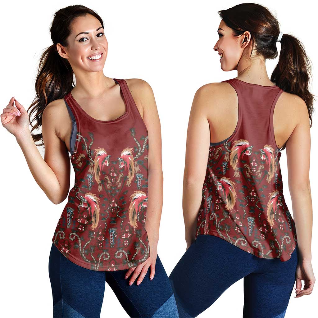 Oxblood Bird of Batik Papua Women Racerback Tank Exotic Natural Wealth of Papua - Polynesian Pride