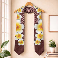 Oxblood Polynesia Graduation Stole Plumeria Tropical Leaves With Galaxy Polynesian Art LT14 One Size Oxblood - Polynesian Pride