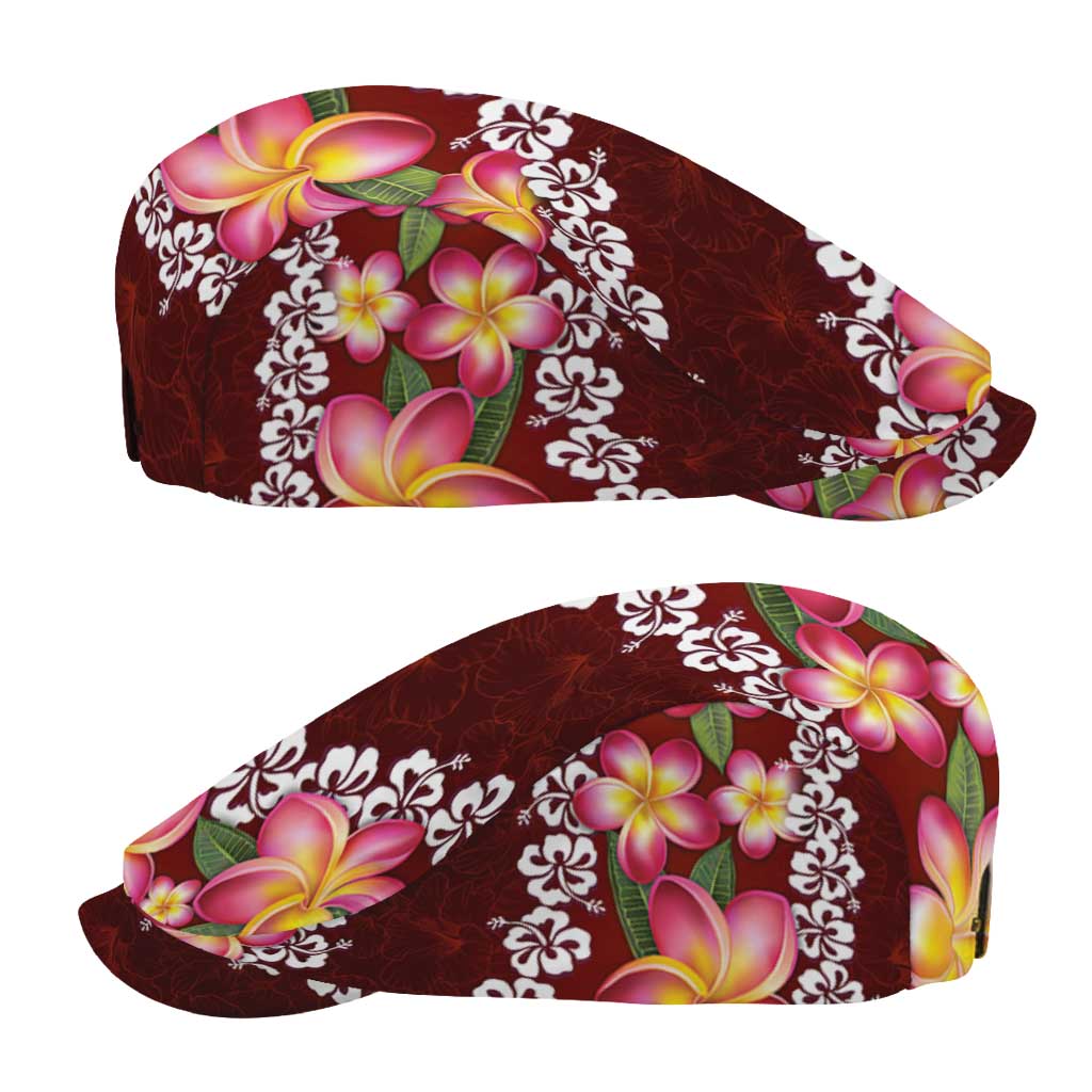 Oxblood Polynesia Jeff Hat Plumeria With Hibiscus Pattern Tropical Vibes - Polynesian Pride