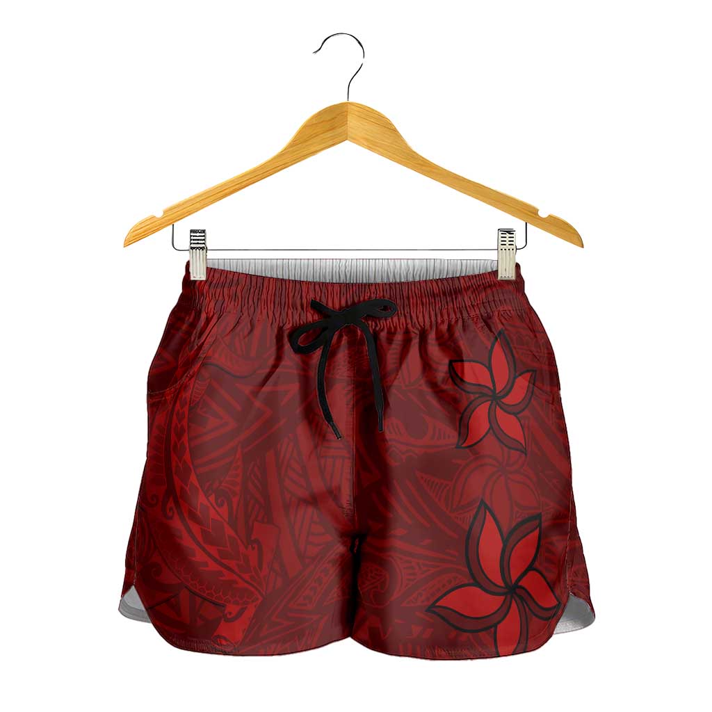 Oxblood Polynesia Shorts for Women Hawaiian Tribal Hammerhead Shark Tattoo - Polynesian Pride