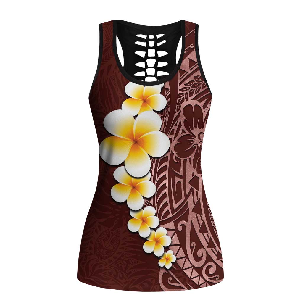 Oxblood Tropical Plumeria Galaxy Polynesian Art Hollow Tank Top - Polynesian Pride