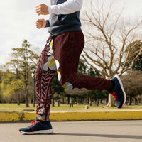 Oxblood Tropical Plumeria With Galaxy Polynesian Art Jogger Pants - Polynesian Pride