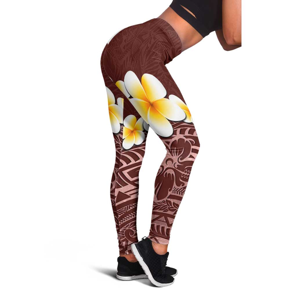 Oxblood Tropical Plumeria With Galaxy Polynesian Art Leggings - Polynesian Pride