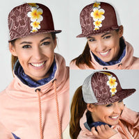 Oxblood Tropical Plumeria With Galaxy Polynesian Art Mesh Trucker Cap - Polynesian Pride