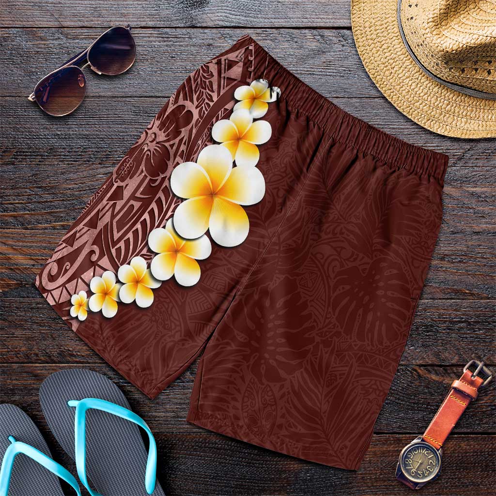 Oxblood Tropical Plumeria With Galaxy Polynesian Art Shorts for Men - Polynesian Pride