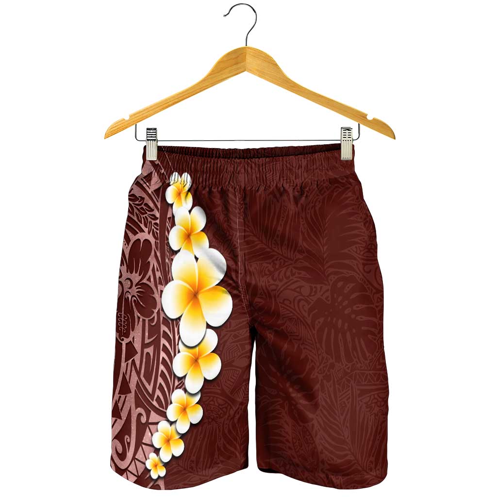 Oxblood Tropical Plumeria With Galaxy Polynesian Art Shorts for Men - Polynesian Pride