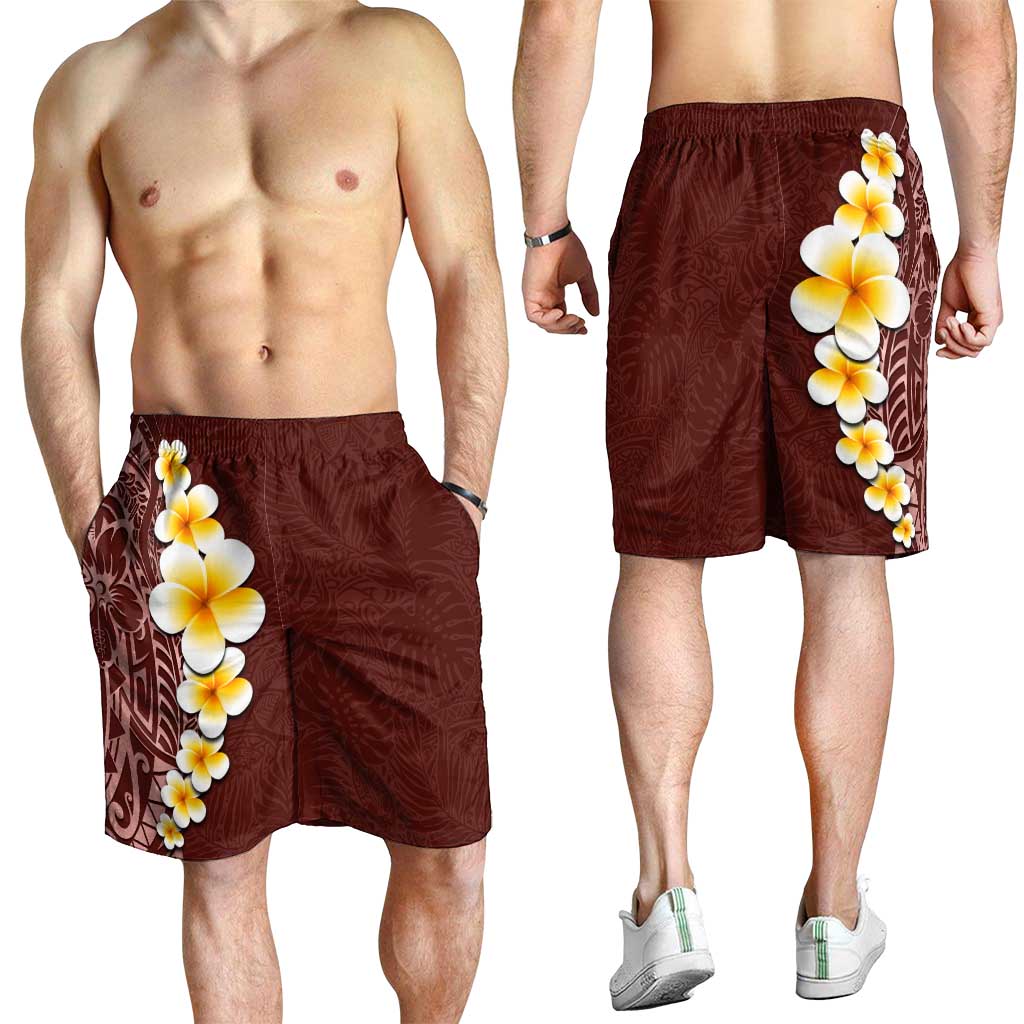 Oxblood Tropical Plumeria With Galaxy Polynesian Art Shorts for Men - Polynesian Pride