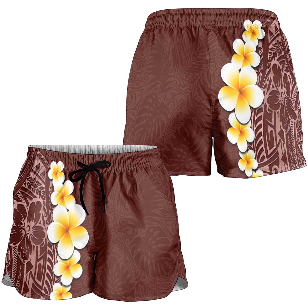 Oxblood Tropical Plumeria With Galaxy Polynesian Art Shorts for Women - Polynesian Pride