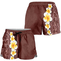 Oxblood Tropical Plumeria With Galaxy Polynesian Art Shorts for Women - Polynesian Pride