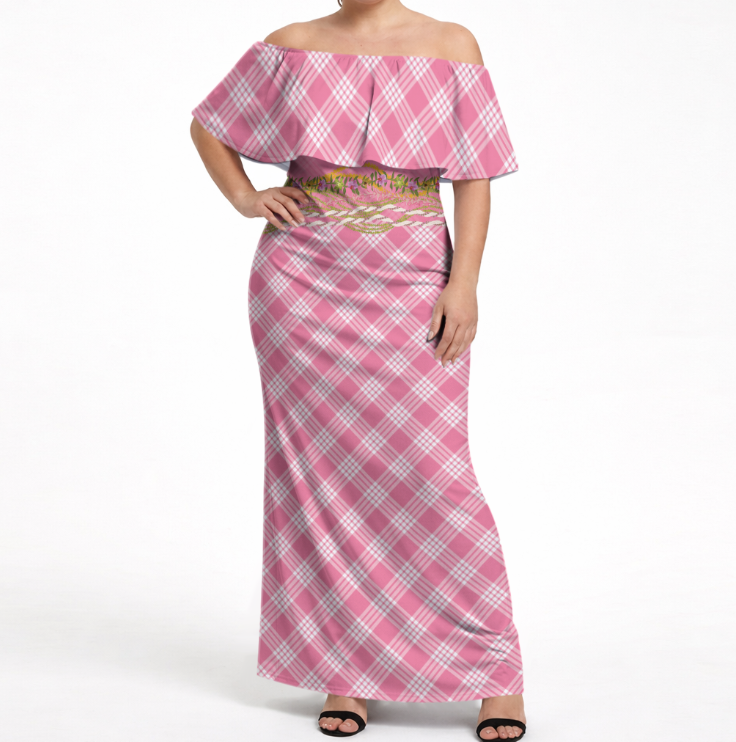 Pink Hawaii Palaka Pikake Lokelani Plumeria Off Shoulder Maxi Dress Melemele LT01 Women Pink - Polynesian Pride