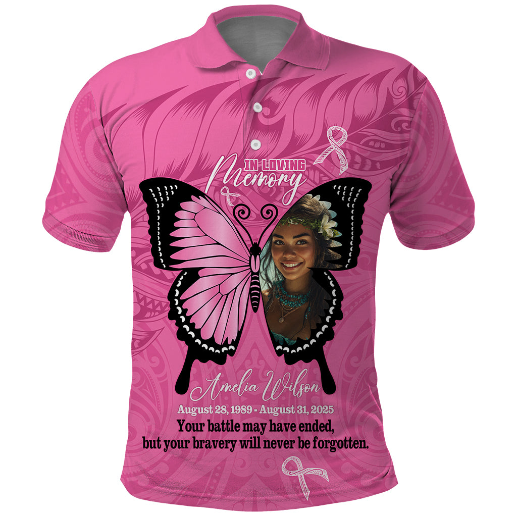 Custom Photo Breast Cancer Awareness Memorial Polo Shirt You Will Never Be Forgotten Polynesian Countries Pattern CTM14