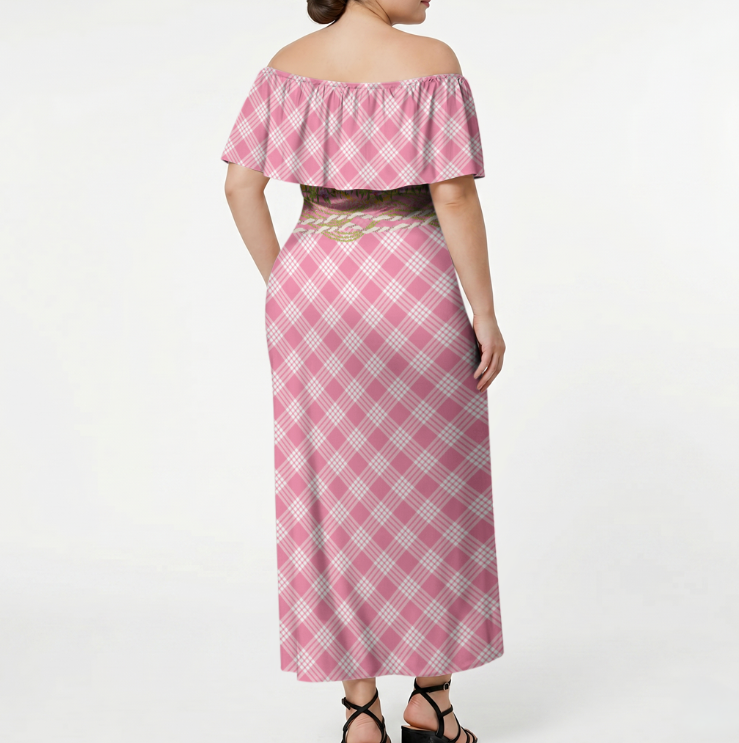 Pink Hawaii Palaka Pikake Lokelani Plumeria Off Shoulder Maxi Dress Melemele LT01 - Polynesian Pride