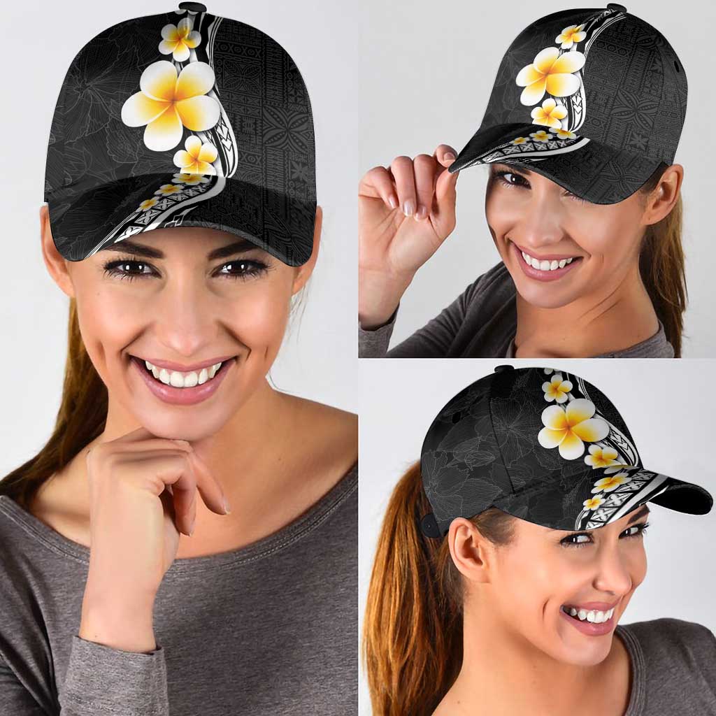 Pacific Hibiscus and Plumeria Tapa Pattern Classic Cap Black Color LT03