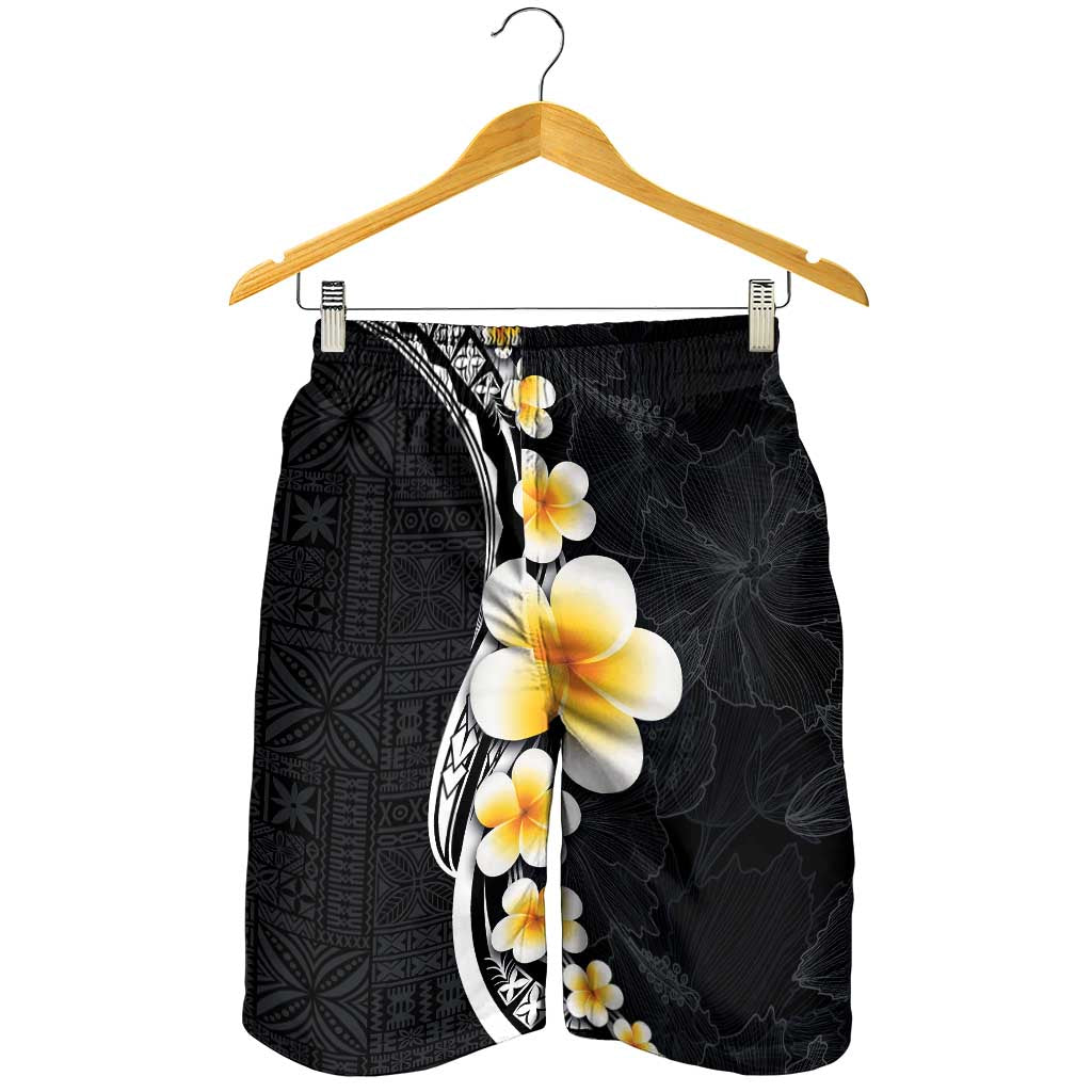 Pacific Hibiscus and Plumeria Tapa Pattern Shorts for Men Black Color - Polynesian Pride