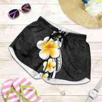 Pacific Hibiscus and Plumeria Tapa Pattern Shorts for Women Black Color LT03 Black - Polynesian Pride