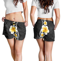 Pacific Hibiscus and Plumeria Tapa Pattern Shorts for Women Black Color LT03 - Polynesian Pride