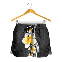 Pacific Hibiscus and Plumeria Tapa Pattern Shorts for Women Black Color LT03 - Polynesian Pride