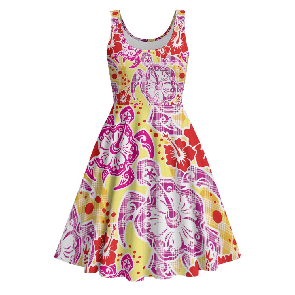 Palaka with Honu and Hibiscus Midi Dress Hawaiian Heritage Spirit - Polynesian Pride