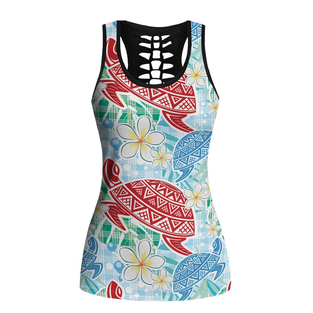 Palaka with Honu and Plumeria Hollow Tank Top Hawaiian Heritage Spirit - Polynesian Pride