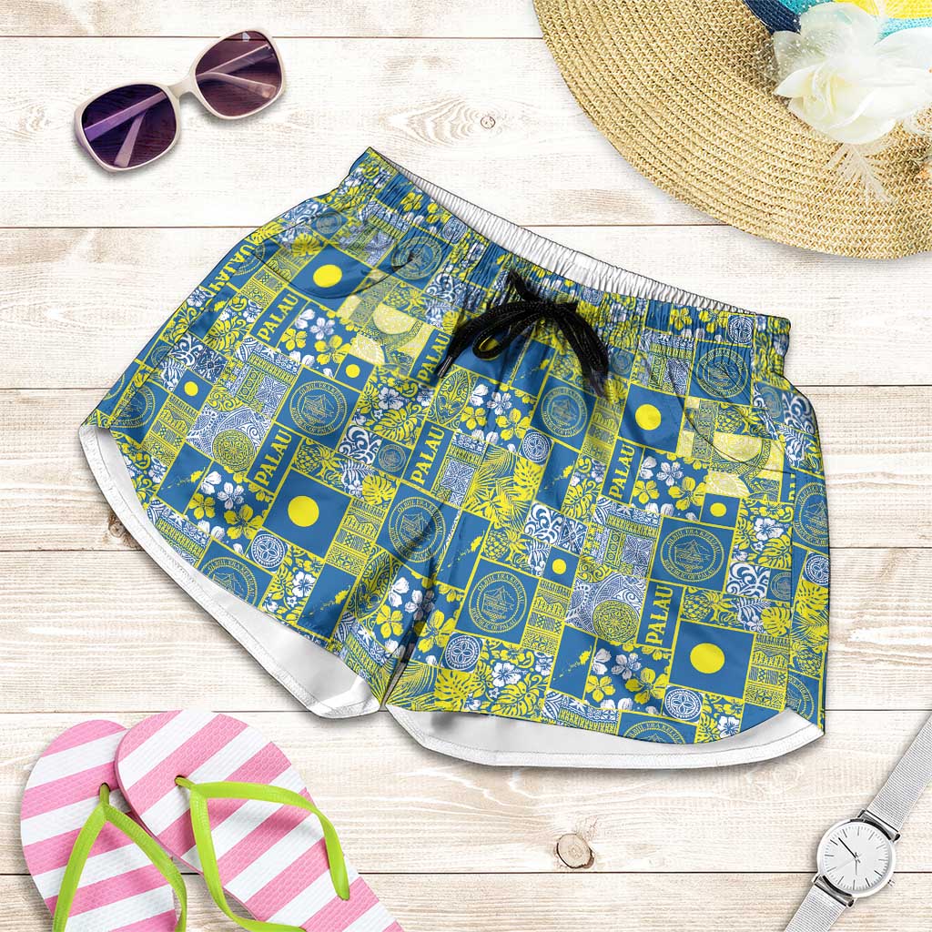 Palau Ungil Kurismas Shorts for Women Pacific Patchwork Xmas Vibes - Polynesian Pride