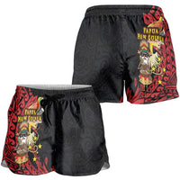 Papua New Guinea Christmas Shorts for Women Funny Melanesian Santa with Bird-of-paradise Tribal Style - Polynesian Pride