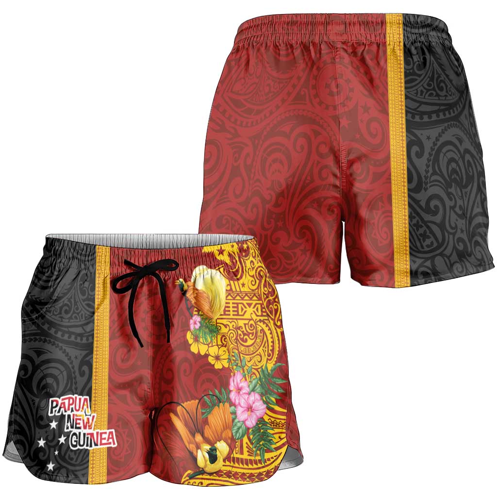 Papua New Guinea Shorts for Women Birds-of-Paradise Melanesian Tattoos Tropical Plants LT03 - Polynesian Pride