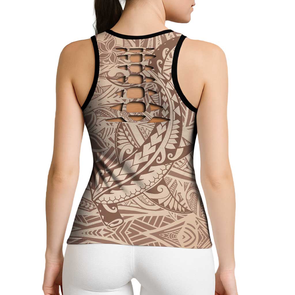 Pastel Brown Gradient Polynesia Hollow Tank Top Hawaiian Tribal Hammerhead Shark Tattoo - Polynesian Pride
