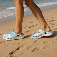 Pastel Cyan Tropical Hawaii Clogs Shoes Seamless Monstera Plumeria Hawaiian Pattern - Polynesian Pride