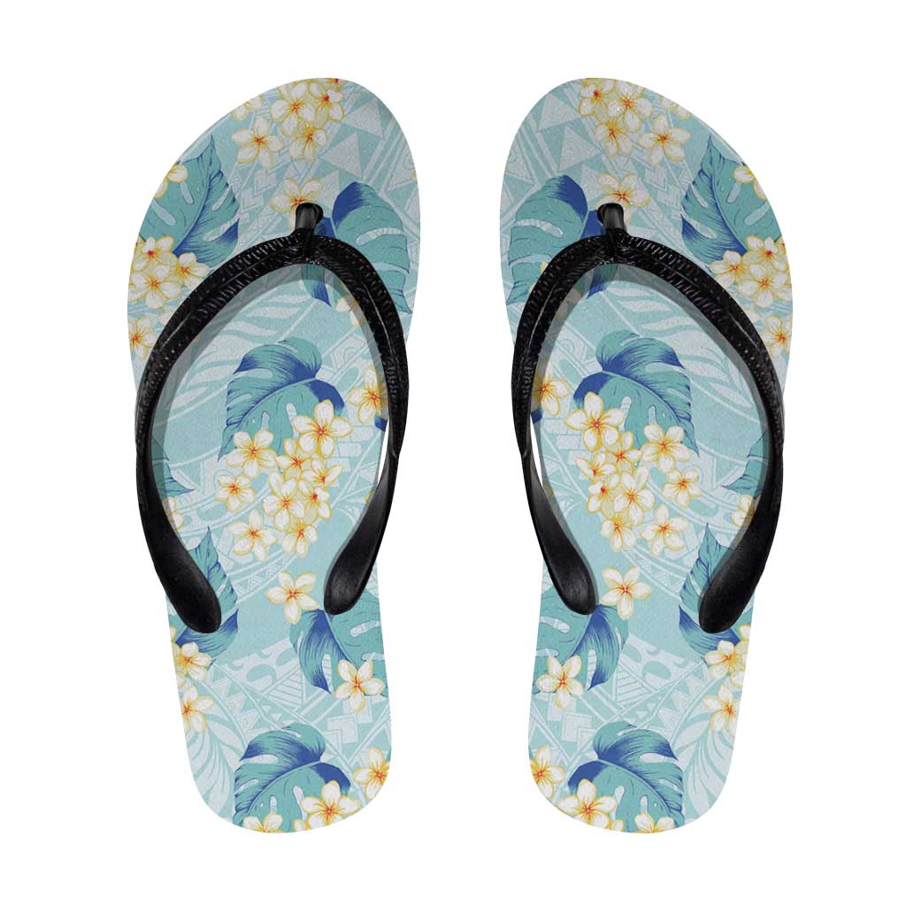 Pastel Cyan Tropical Hawaii Flip Flops Seamless Monstera Plumeria Hawaiian Pattern - Polynesian Pride