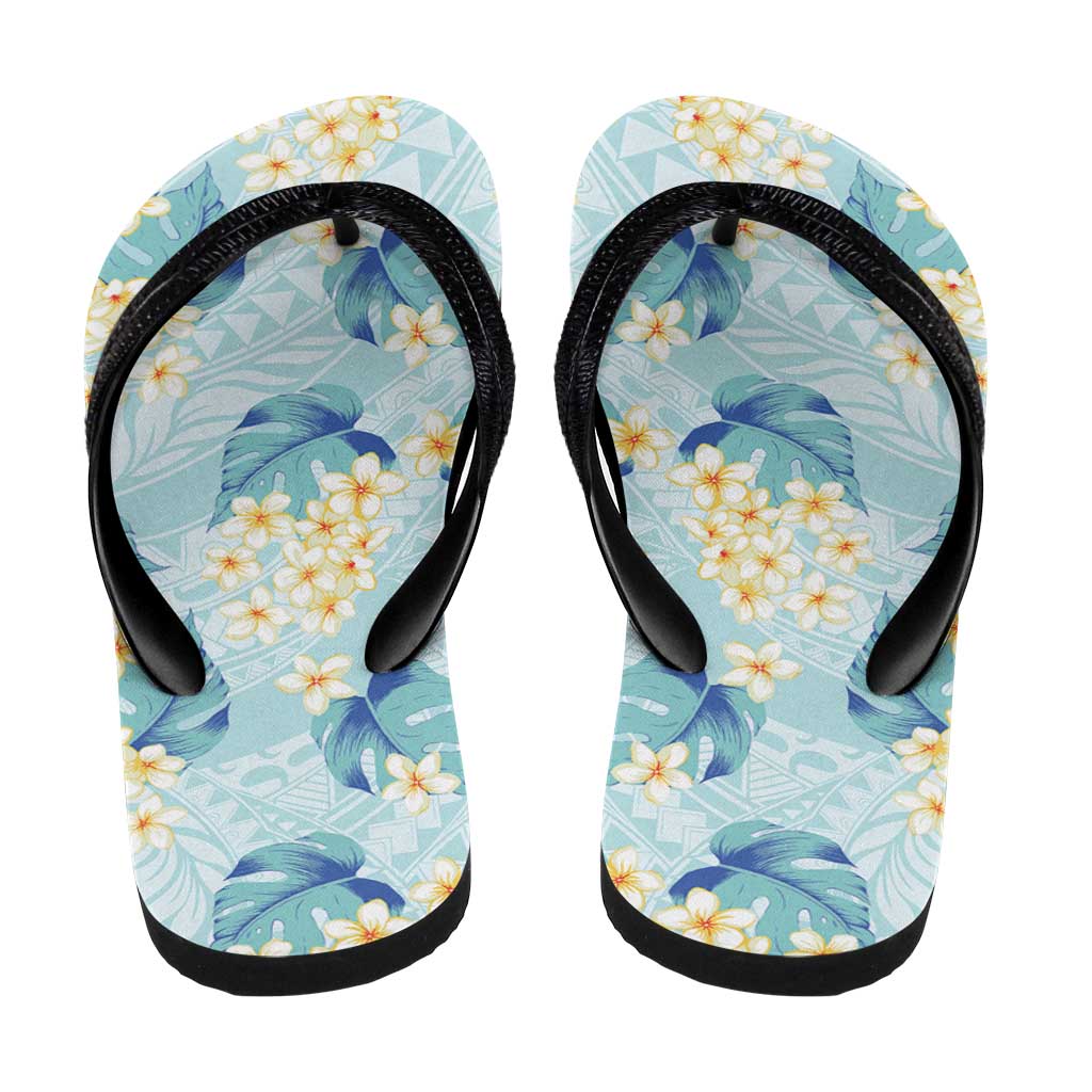 Pastel Cyan Tropical Hawaii Flip Flops Seamless Monstera Plumeria Hawaiian Pattern - Polynesian Pride