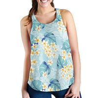 Pastel Cyan Tropical Hawaii Women Racerback Tank Seamless Monstera Plumeria Hawaiian Pattern - Polynesian Pride