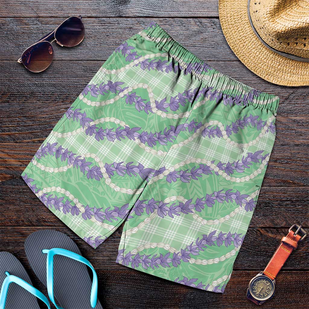Pastel Green Hawaii Palaka Honohono Pikake Shorts for Men Hawaiian Orchid Lei Polynesian Pattern - Polynesian Pride