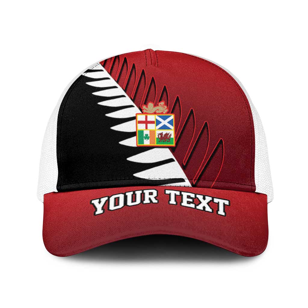 Personalised British Lions New Zealand Mesh Trucker Cap Half Black Fern - Polynesian Pride