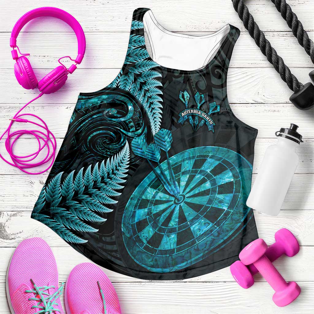 New Zealand Darts Women Racerback Tank Happiness Is A Tight Threesome Maori Paua Shell LT14