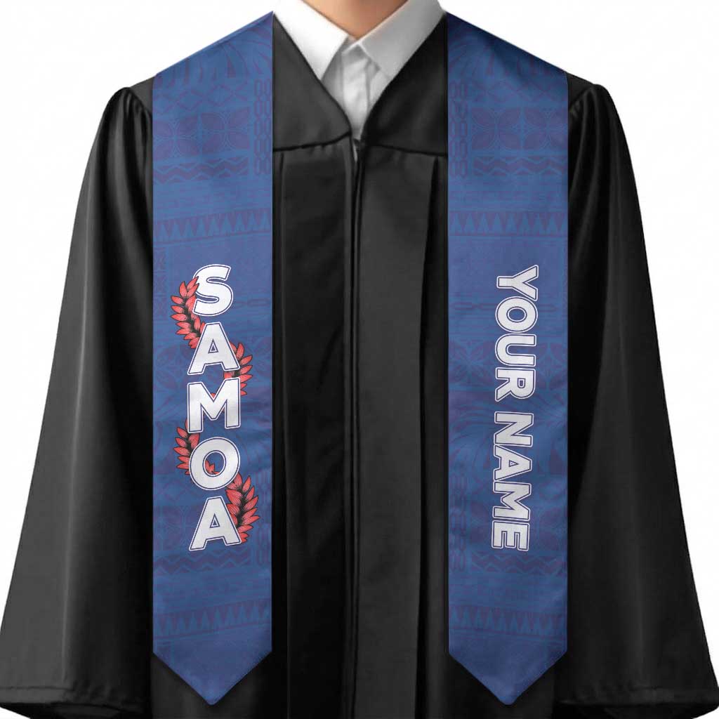 Personalised Samoa Graduation Stole Blue Siapo Pattern With Ula Fala