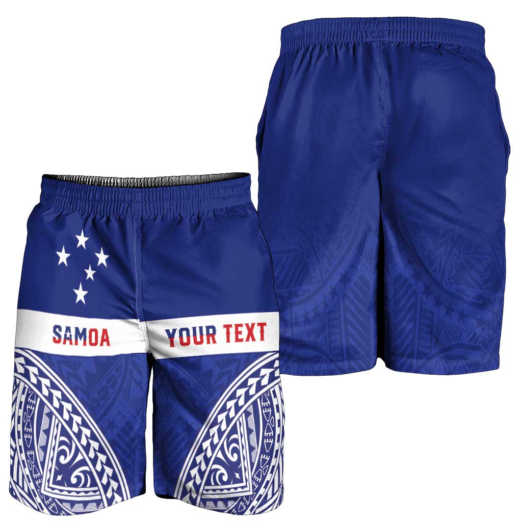 Personalised Toa Samoa Rugby Spirit Shorts for Men Blue Samoan Tribal Pattern - Polynesian Pride