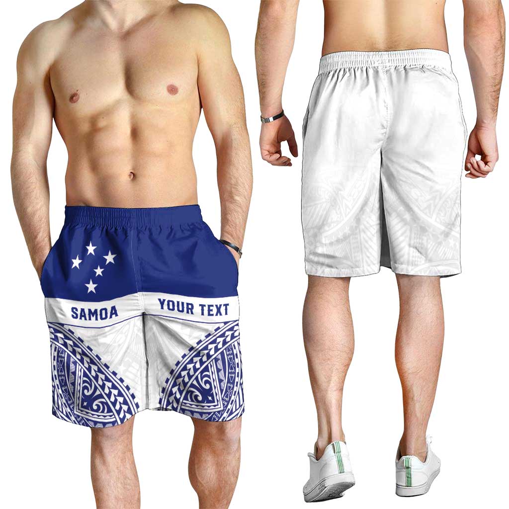 Personalised Toa Samoa Rugby Spirit Shorts for Men White Samoan Tribal Pattern - Polynesian Pride