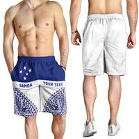 Personalised Toa Samoa Rugby Spirit Shorts for Men White Samoan Tribal Pattern - Polynesian Pride