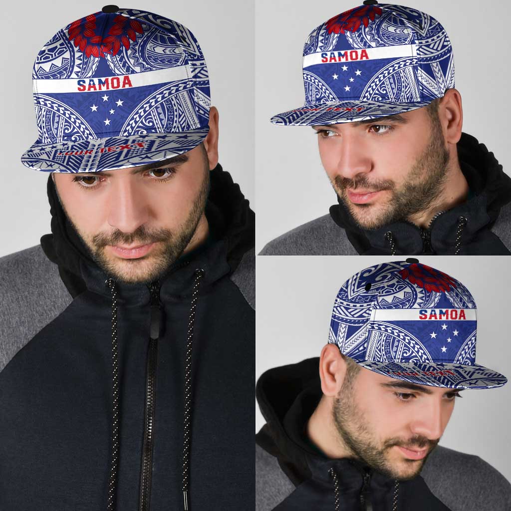 Personalised Toa Samoa Rugby Spirit Snapback Cap Blue Samoan Tribal Pattern - Polynesian Pride