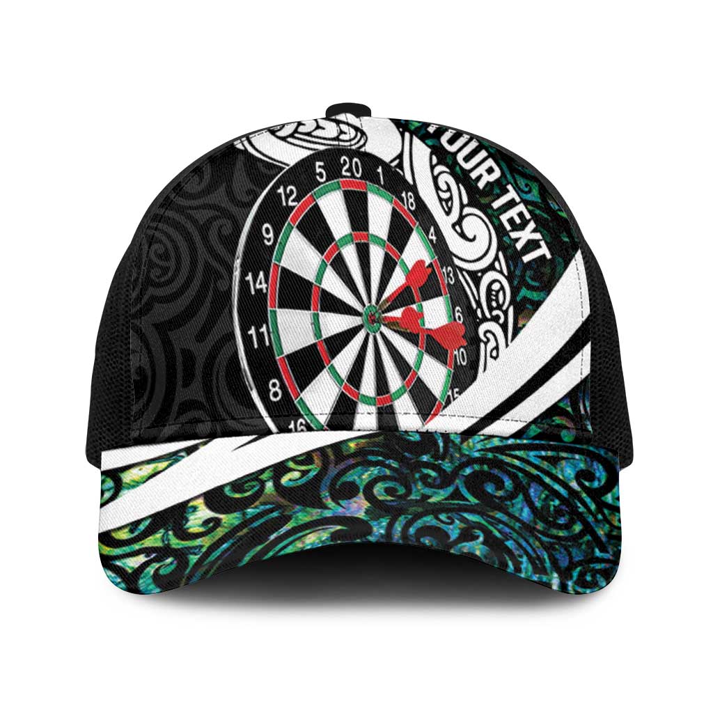 Personalized NZ Darts Baseball Net Cap Paua Shell Maori Koru Whakairo - Polynesian Pride
