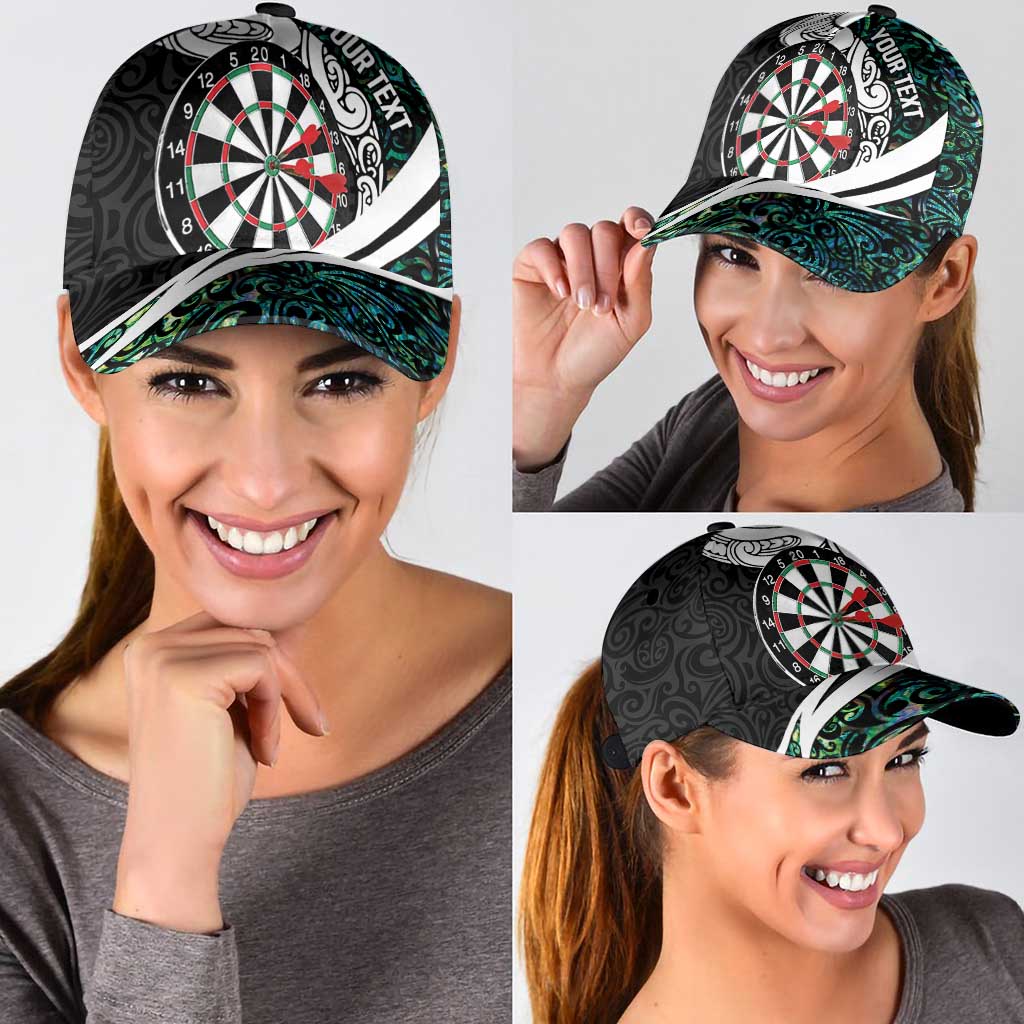 Personalized NZ Darts Classic Cap Paua Shell Maori Koru Whakairo LT07