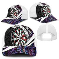 Personalized NZ Darts Mesh Trucker Cap Paua Shell Maori Koru Whakairo - Purple - Polynesian Pride