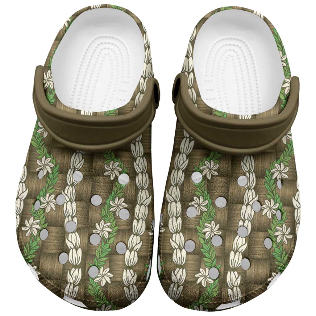 Pikake Maile Tiare Lei Clogs Shoes Natural Lauhala Pattern