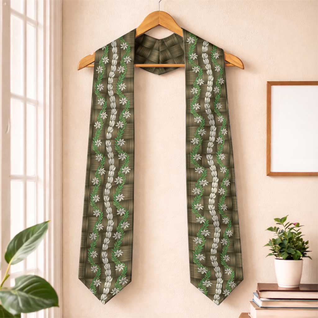 Pikake Maile Tiare Lei Graduation Stole Natural Lauhala Pattern