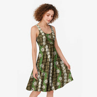 Pikake Maile Tiare Lei Midi Dress Natural Lauhala Pattern