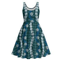 Pikake Maile Tiare Lei Midi Dress Polu Lauhala Pattern