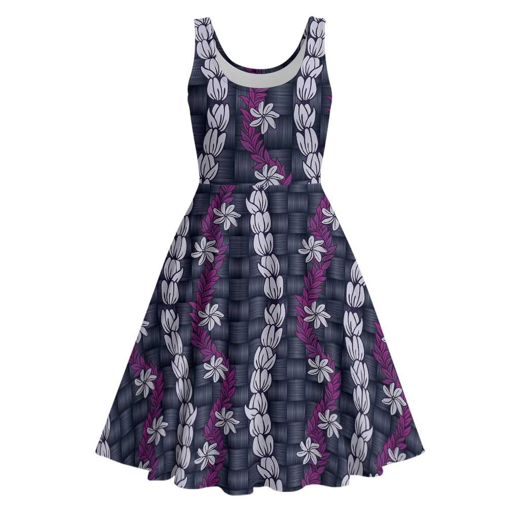 Pikake Maile Tiare Lei Midi Dress Poni Lauhala Pattern