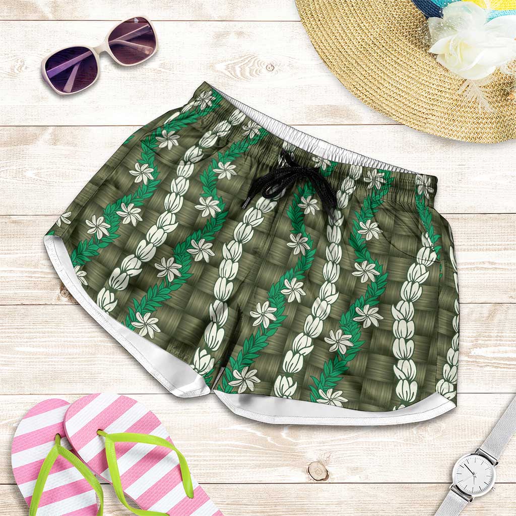 Pikake Maile Tiare Lei Shorts for Women Omaomao Lauhala Pattern