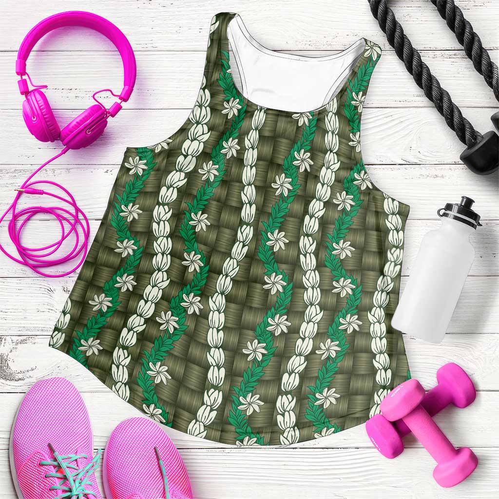 Pikake Maile Tiare Lei Women Racerback Tank Omaomao Lauhala Pattern