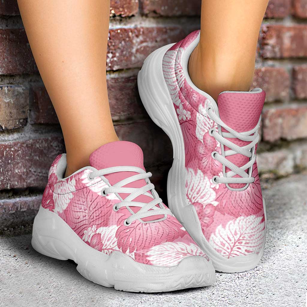 Pink Aloha Hawaii Chunky Sneakers Monstera Hibiscus Plumeria Seamless Vibes - Polynesian Pride